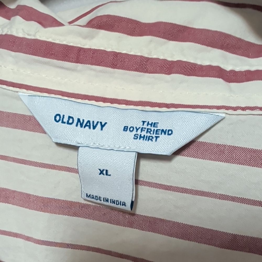 Old Navy Women's Red and White Striped Button Down Shirt - Picture 2 of 6